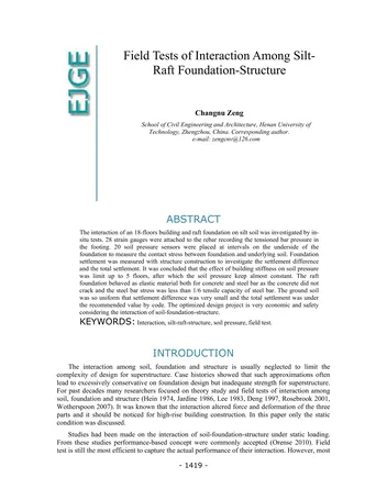 Más sobre Pruebas de Campo de la Interacción entre Cimientos de Silt-Raft y Estructura